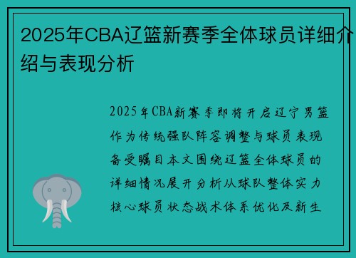 2025年CBA辽篮新赛季全体球员详细介绍与表现分析